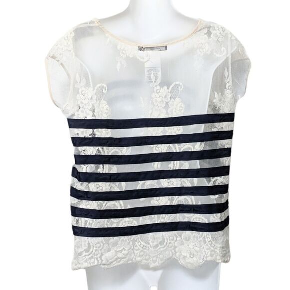 BCBGMAXAZRIA Lace Striped Boxy Sheer Blouse S - Picture 5 of 8